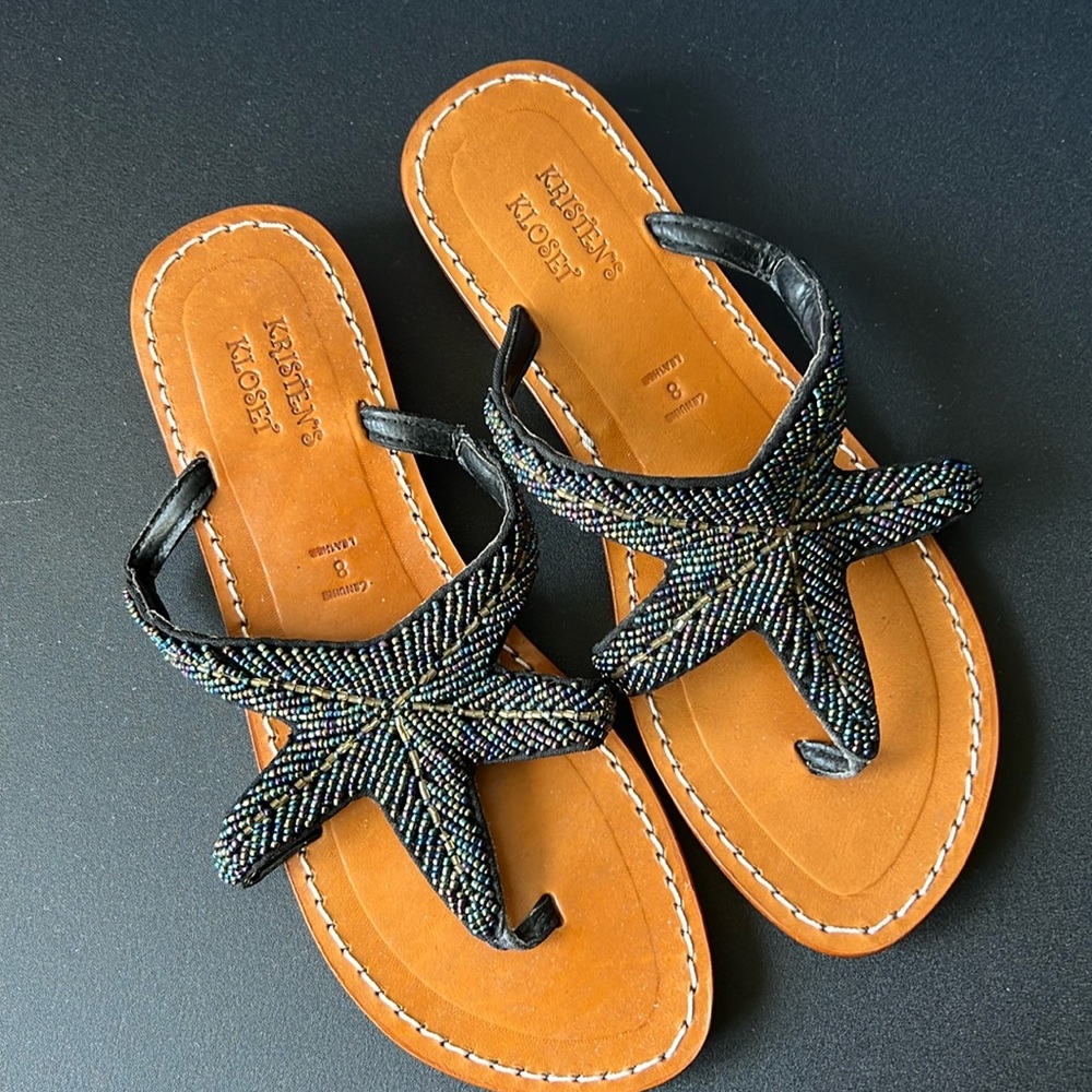 Kristen’s Kloset Beaded leather upper Sandals
